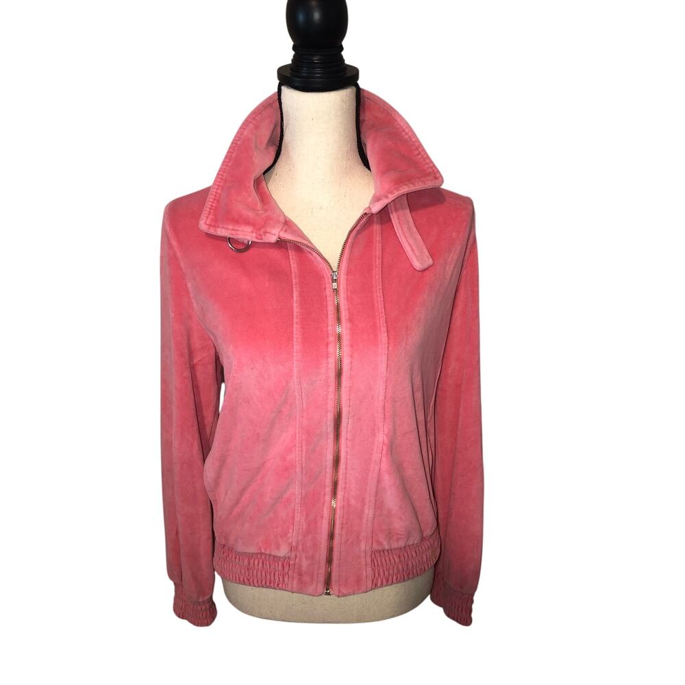 Vintage Bloomingdales Velour Track Jacket Size S Pink 80s Retro Made in Korea